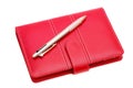 Leather notebook and ballpoint pen Royalty Free Stock Photo