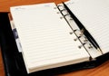 Leather notebook with black pen Royalty Free Stock Photo