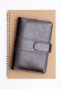 Leather notebook and spiral notebook Royalty Free Stock Photo