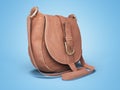 Leather old women bag over the shoulder 3d rendering on blue background with shadow Royalty Free Stock Photo