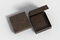 Leather opened and closed square folding gift box mock up on white background. View above Royalty Free Stock Photo