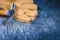 Leather protective working gloves construction nails and claw ha Royalty Free Stock Photo