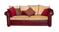 Leather red sofa with pillows isolated Royalty Free Stock Photo