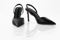 Leather rivetted stilettos with open hill Royalty Free Stock Photo