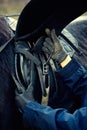 Leather saddle horse getting ready close up detail Royalty Free Stock Photo