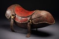 leather saddle with ornate metal fittings
