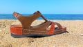 Sandals on a sandy beach Royalty Free Stock Photo