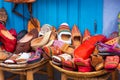 Leather shoes in a store, Chefchaouen, Morocco Royalty Free Stock Photo