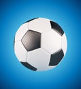 Leather soccer ball on blue fresh background