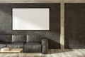 Leather sofa in black living room, poster close up