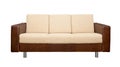 Leather sofa with fabric upholstery