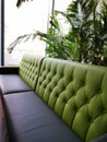 Leather sofa with green backrest