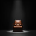 Leather sofa Seat in front of black wall with spotight, 3d render