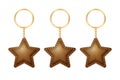 Leather star shape keychain, holder trinket for key with metal ring.