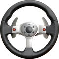 Leather steering wheel play on a white background