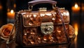 Leather suitcase, travel elegance, old fashioned journey, shiny antique generated by AI