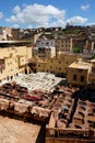 Leather tanning dye house in Fez, Morocco. Royalty Free Stock Photo