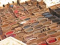Leather tanning in Fez, Morocco Royalty Free Stock Photo