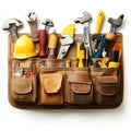 Leather Tool Bag Filled with Wrenches and Construction Tools Royalty Free Stock Photo