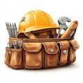 Leather Tool Bag with Hard Hat and Tools Construction Worker Equipment Royalty Free Stock Photo