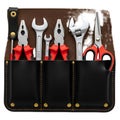 Leather Tool Roll with Assorted Hand Tools Royalty Free Stock Photo