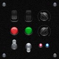Leather UI Application Software Controls Set. Switcher, Button, Knobs, Lamps. Web Design Elements. Royalty Free Stock Photo
