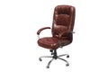 Leather upholstered office chair of claret color with trundles Royalty Free Stock Photo