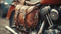 Leather vintage black saddlebags for custom motorbike in the side back to keep the luggage to go.