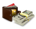 Leather wallet with credit card and bank roll Royalty Free Stock Photo