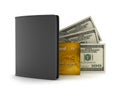 Leather wallet, dollars and credit card