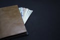 Wallet with dollars on a dark background