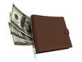 Leather wallet with dollars