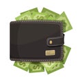 Leather wallet icon full of money vector emblem