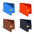 Leather wallet isometric vector icon design in red, blue, brown Royalty Free Stock Photo