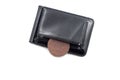 Leather wallet with an old russian copper coin Royalty Free Stock Photo