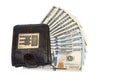 Leather wallet with one hundred usa dollar bills Royalty Free Stock Photo