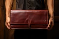 Leather wallet, removable and can hold cards, placed on a wooden table, photos, sets, Royalty Free Stock Photo