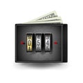 Realistic Classic Wallet Vector. Locked With Padlock. Money. Top View. Finance Secure Concept. Isolated On White