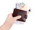 Leather wallets and European Currency, euro Royalty Free Stock Photo