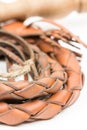 Leather whip isolated over white background closeup macro Royalty Free Stock Photo