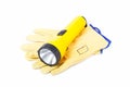 Leather Work Gloves and Flashlight Royalty Free Stock Photo