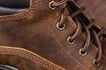 Leather working and travelling boot closeup Royalty Free Stock Photo