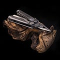 Leatherman Wave multitool on a black background Royalty Free Stock Photo