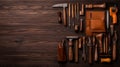 Leatherworking Tools on Dark Wooden Background Royalty Free Stock Photo