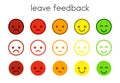 Leave feedback. Satisfaction scales with color smileys buttons.