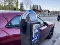 Leavenworth, WA USA - circa April 2023: Close up view of a digital parking meter in downtown Leavenworth