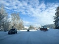 Leavenworth, WA USA - circa December 2022: Wide view of the main road leading into Leavenworth Bavarian town