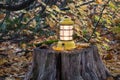 Vintage style Barebones lantern on an autumn day