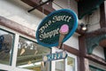 Sign for Das Sweet Shoppe in the downtown area, selling ice cream, candy and taffy