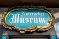 Leavenworth, Washington - July 4, 2019: Sign for the famous Nutcracker Museum in downtownn Leavenworth, a Bavarian themed town